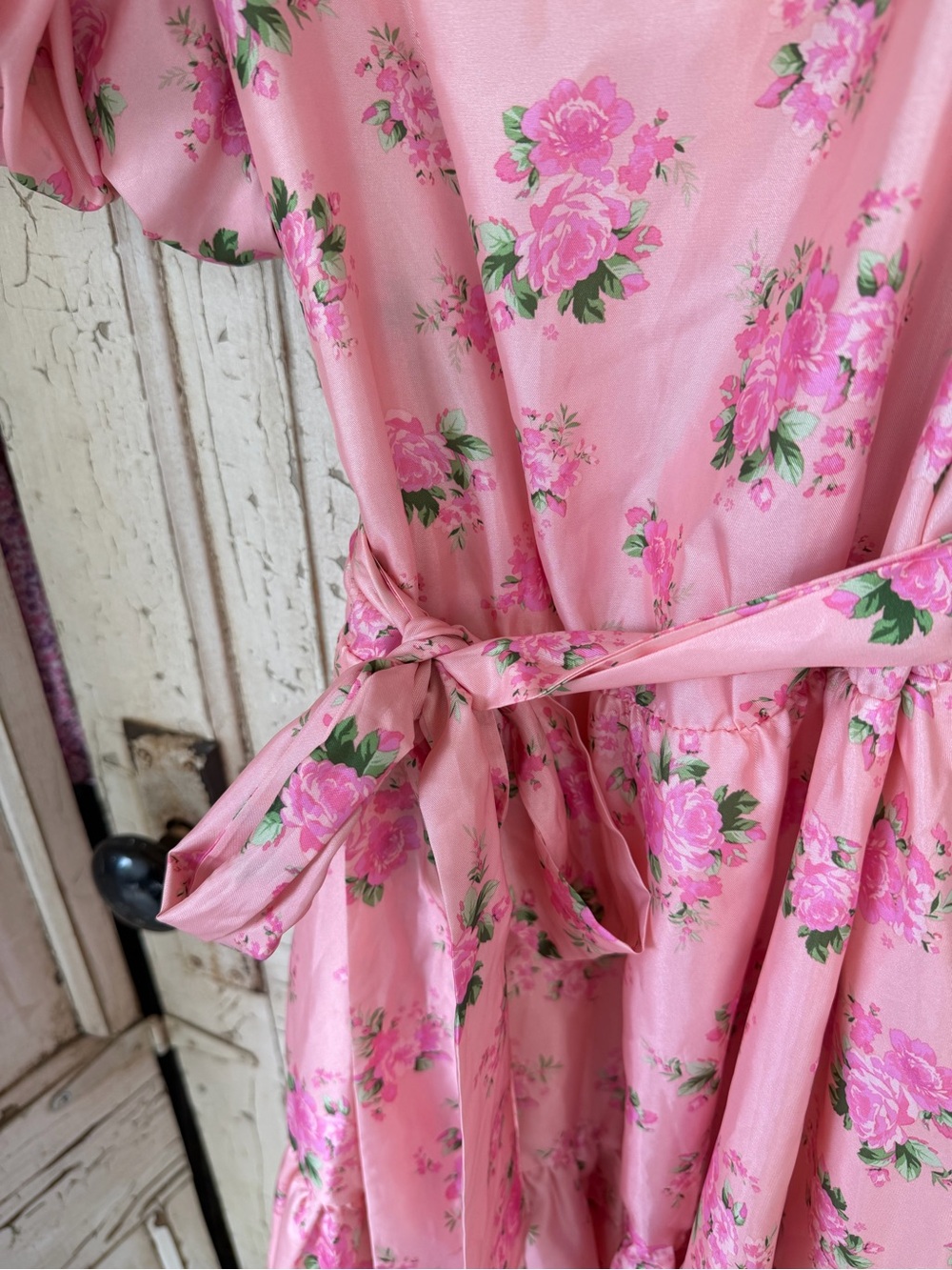 LoveShackFancy target Pink Rose Print V-Neck Dress sz 12 - Picture 4 of 5